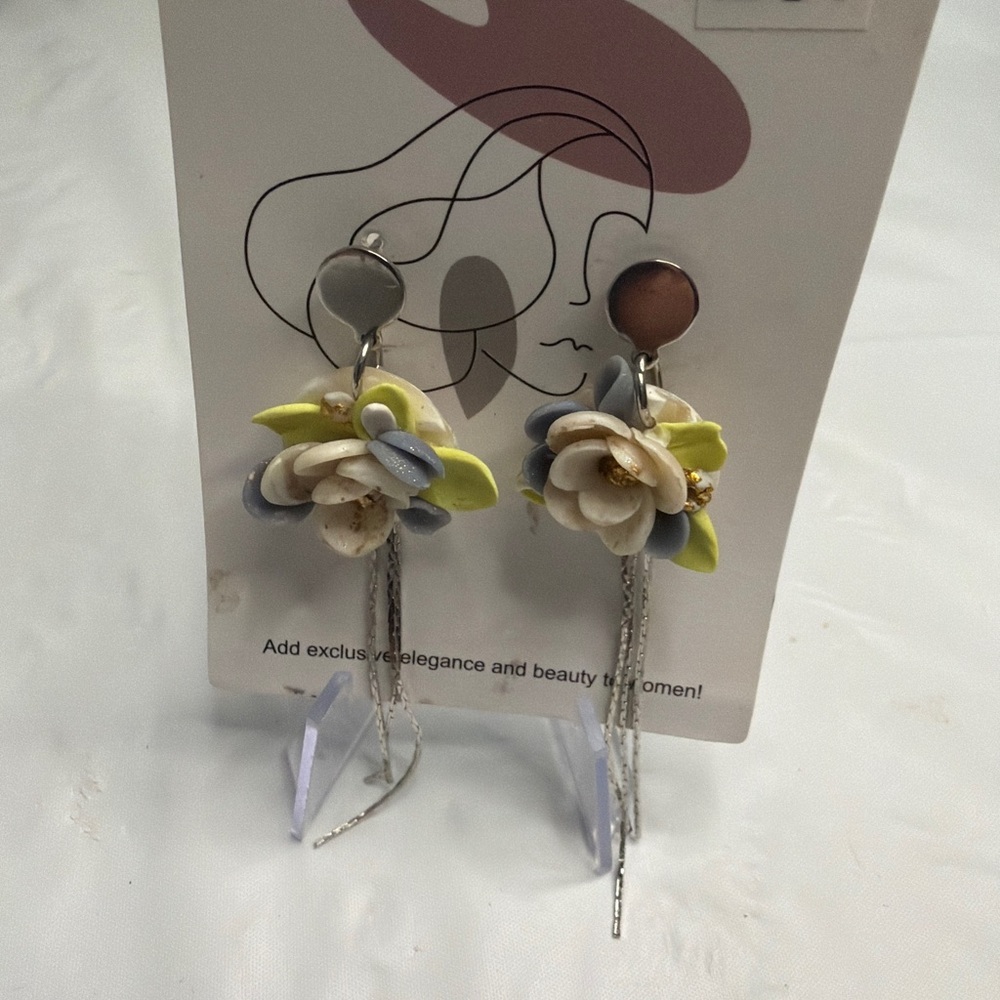 Floral Dangle Earrings‎ with Silver and Yellow Accents